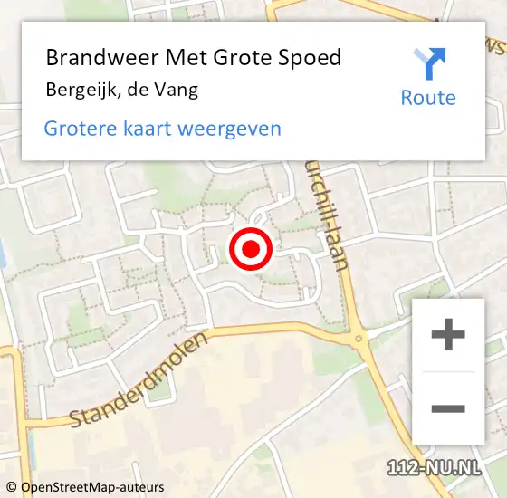 Locatie op kaart van de 112 melding: Brandweer Met Grote Spoed Naar Bergeijk, de Vang op 10 september 2024 02:03