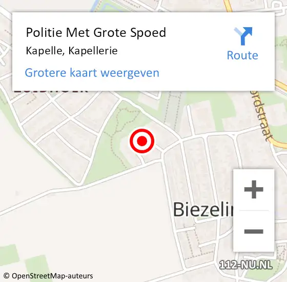 Locatie op kaart van de 112 melding: Politie Met Grote Spoed Naar Kapelle, Kapellerie op 10 september 2024 02:17