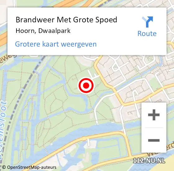 Locatie op kaart van de 112 melding: Brandweer Met Grote Spoed Naar Hoorn, Dwaalpark op 10 september 2024 02:40