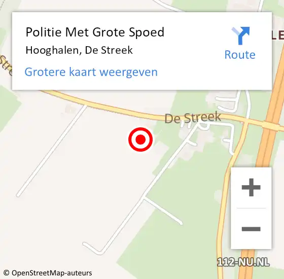 Locatie op kaart van de 112 melding: Politie Met Grote Spoed Naar Hooghalen, De Streek op 10 september 2024 04:37