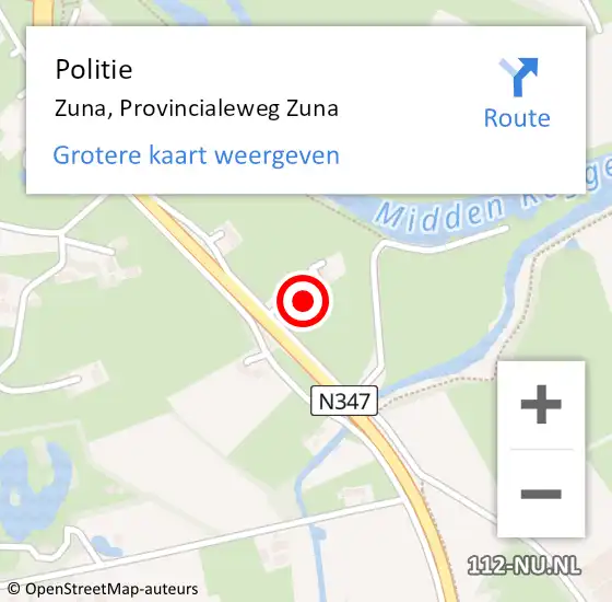 Locatie op kaart van de 112 melding: Politie Zuna, Provincialeweg Zuna op 10 september 2024 05:32