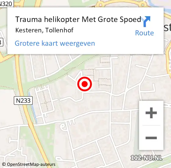 Locatie op kaart van de 112 melding: Trauma helikopter Met Grote Spoed Naar Kesteren, Tollenhof op 10 september 2024 05:43