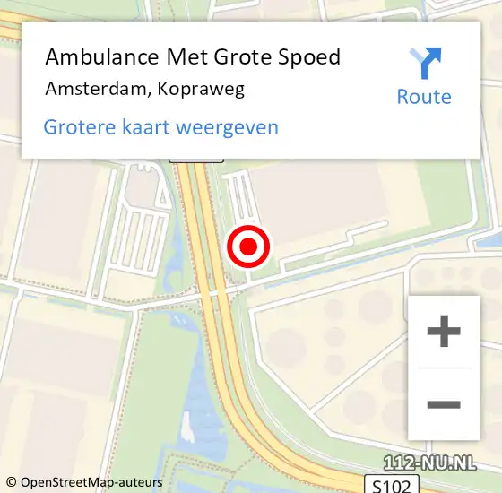 Locatie op kaart van de 112 melding: Ambulance Met Grote Spoed Naar Amsterdam, Kopraweg op 10 september 2024 05:50