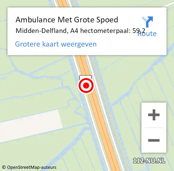 Locatie op kaart van de 112 melding: Ambulance Met Grote Spoed Naar Midden-Delfland, A4 hectometerpaal: 59,2 op 10 september 2024 05:59