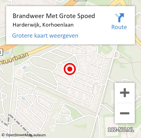 Locatie op kaart van de 112 melding: Brandweer Met Grote Spoed Naar Harderwijk, Korhoenlaan op 10 september 2024 06:47