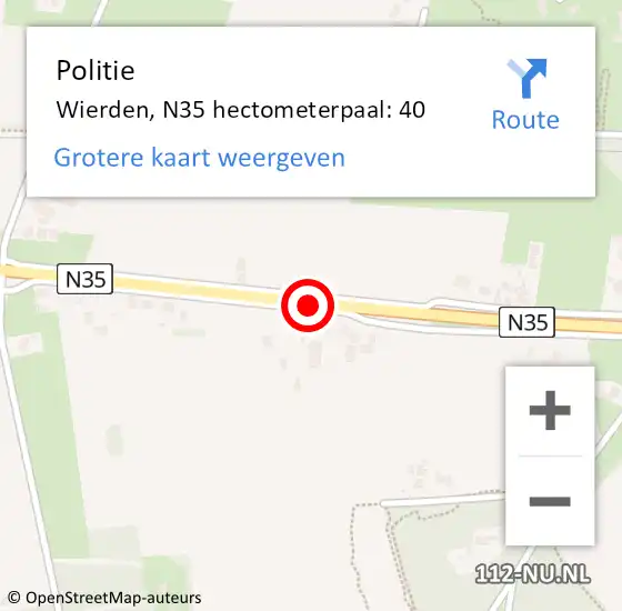 Locatie op kaart van de 112 melding: Politie Wierden, N35 hectometerpaal: 40 op 10 september 2024 07:02