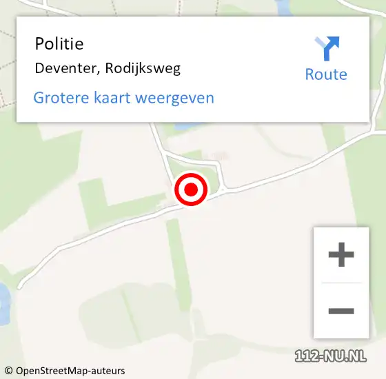 Locatie op kaart van de 112 melding: Politie Deventer, Rodijksweg op 10 september 2024 07:10