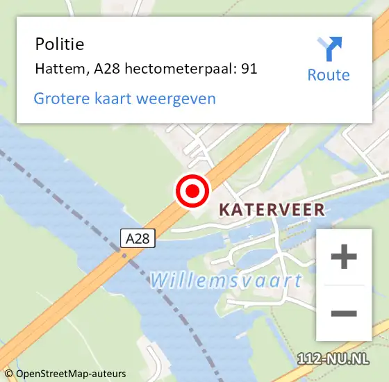 Locatie op kaart van de 112 melding: Politie Hattem, A28 hectometerpaal: 91 op 10 september 2024 07:37