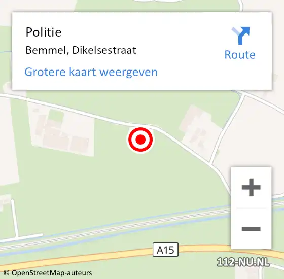 Locatie op kaart van de 112 melding: Politie Bemmel, Dikelsestraat op 10 september 2024 07:41