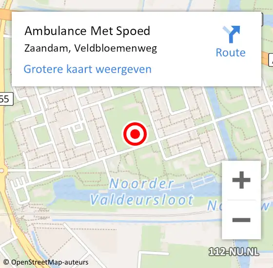 Locatie op kaart van de 112 melding: Ambulance Met Spoed Naar Zaandam, Veldbloemenweg op 10 september 2024 07:43