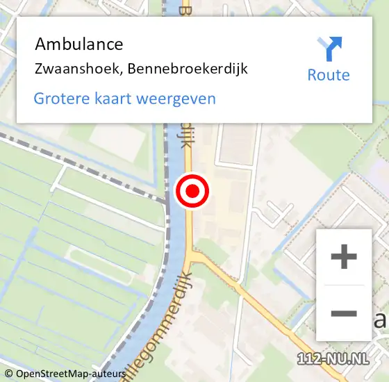 Locatie op kaart van de 112 melding: Ambulance Zwaanshoek, Bennebroekerdijk op 10 september 2024 08:21