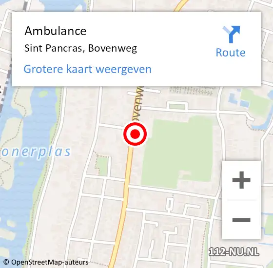 Locatie op kaart van de 112 melding: Ambulance Sint Pancras, Bovenweg op 10 september 2024 08:36