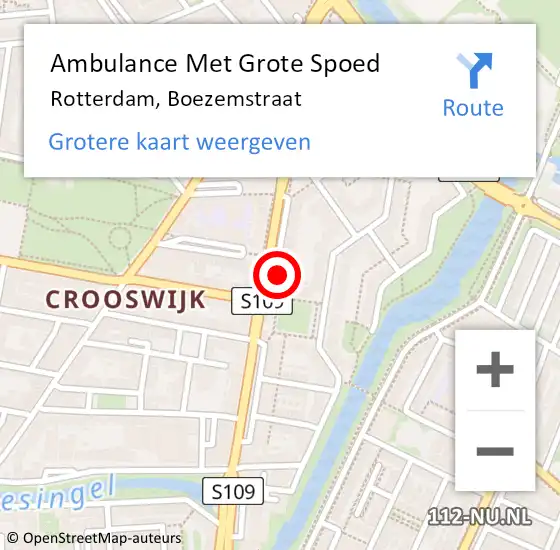 Locatie op kaart van de 112 melding: Ambulance Met Grote Spoed Naar Rotterdam, Boezemstraat op 10 september 2024 08:37