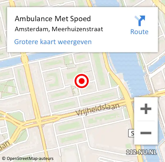 Locatie op kaart van de 112 melding: Ambulance Met Spoed Naar Amsterdam, Meerhuizenstraat op 10 september 2024 08:37