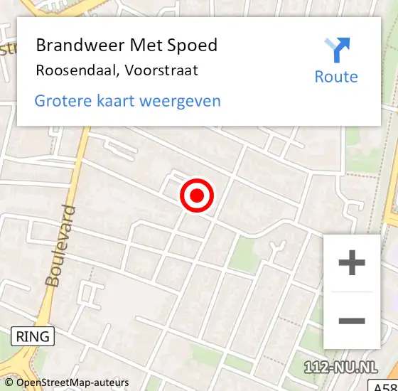 Locatie op kaart van de 112 melding: Brandweer Met Spoed Naar Roosendaal, Voorstraat op 10 september 2024 09:00