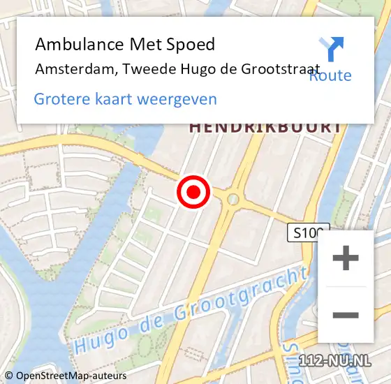 Locatie op kaart van de 112 melding: Ambulance Met Spoed Naar Amsterdam, Tweede Hugo de Grootstraat op 10 september 2024 09:10