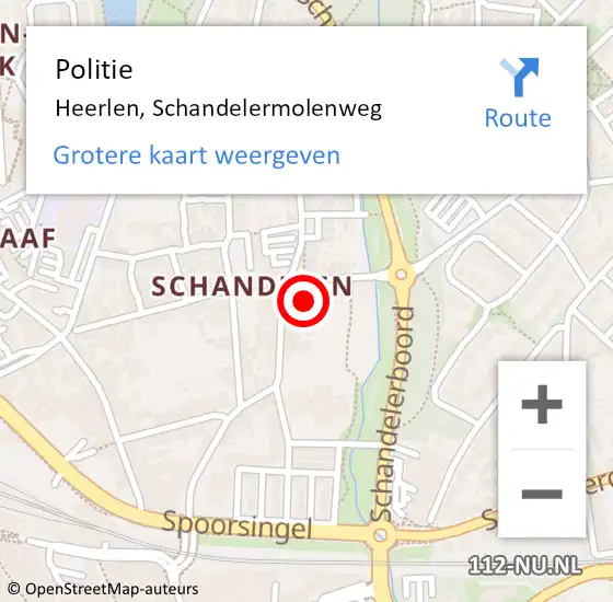 Locatie op kaart van de 112 melding: Politie Heerlen, Schandelermolenweg op 10 september 2024 09:16