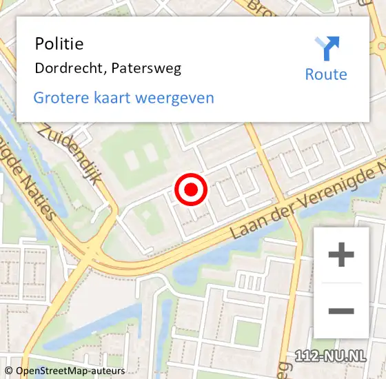 Locatie op kaart van de 112 melding: Politie Dordrecht, Patersweg op 10 september 2024 09:34