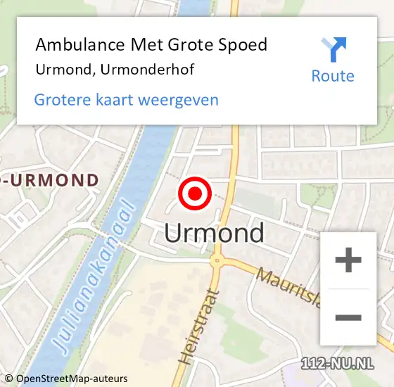 Locatie op kaart van de 112 melding: Ambulance Met Grote Spoed Naar Urmond, Urmonderhof op 10 september 2024 09:43