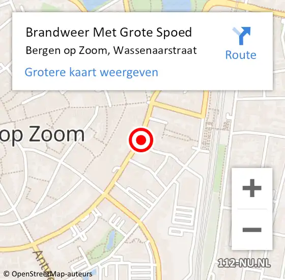 Locatie op kaart van de 112 melding: Brandweer Met Grote Spoed Naar Bergen op Zoom, Wassenaarstraat op 10 september 2024 09:55