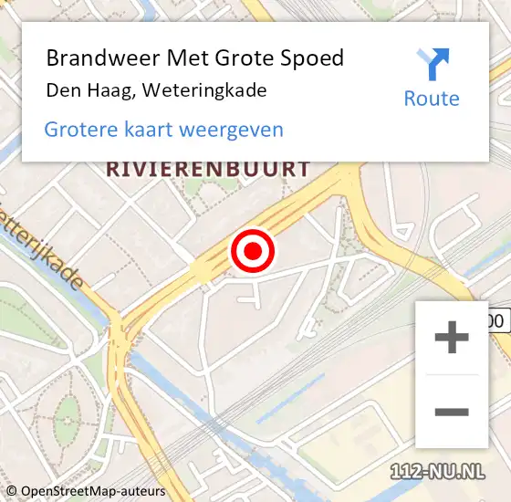 Locatie op kaart van de 112 melding: Brandweer Met Grote Spoed Naar Den Haag, Weteringkade op 10 september 2024 10:09