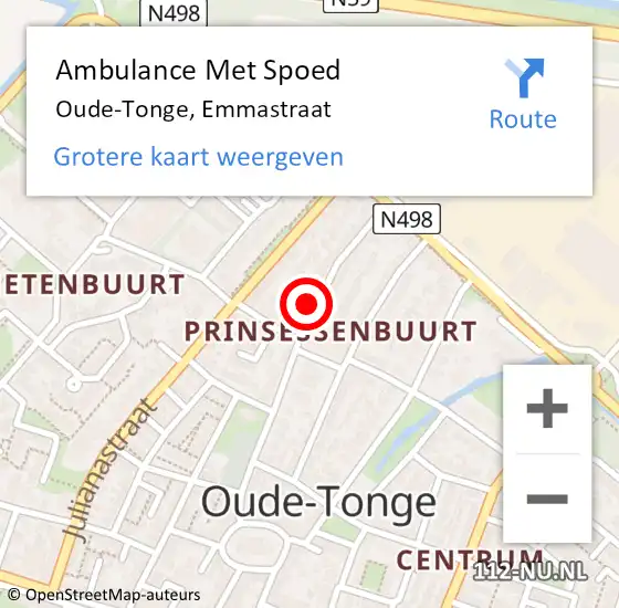 Locatie op kaart van de 112 melding: Ambulance Met Spoed Naar Oude-Tonge, Emmastraat op 10 september 2024 10:11