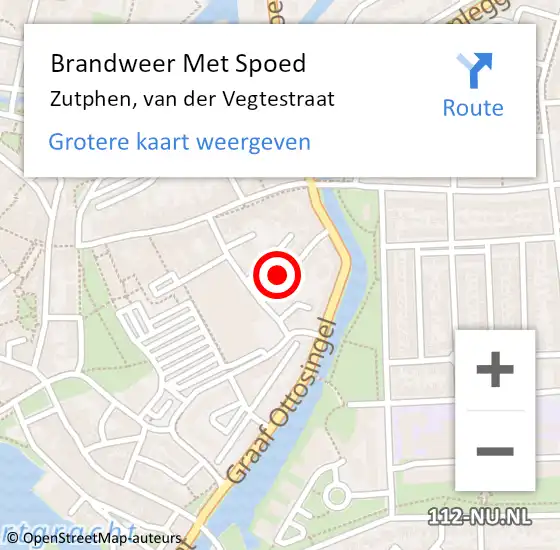 Locatie op kaart van de 112 melding: Brandweer Met Spoed Naar Zutphen, van der Vegtestraat op 10 september 2024 10:12