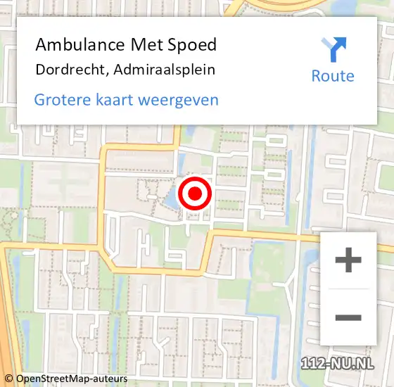 Locatie op kaart van de 112 melding: Ambulance Met Spoed Naar Dordrecht, Admiraalsplein op 10 september 2024 10:17