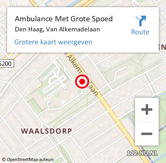 Locatie op kaart van de 112 melding: Ambulance Met Grote Spoed Naar Den Haag, Van Alkemadelaan op 10 september 2024 10:24