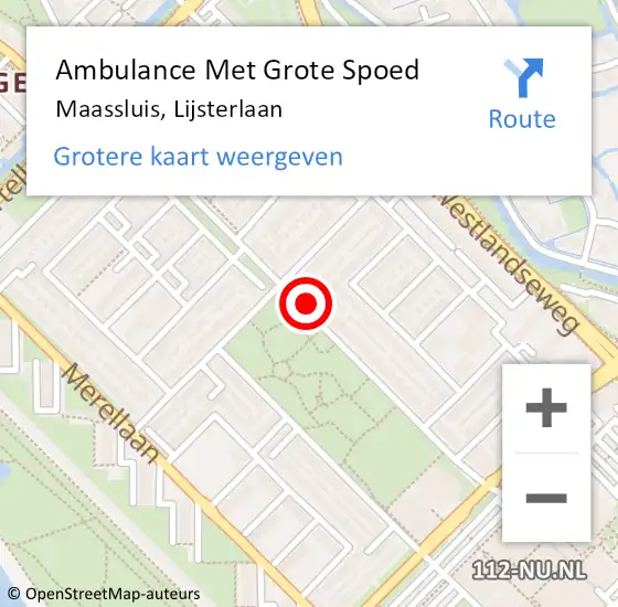 Locatie op kaart van de 112 melding: Ambulance Met Grote Spoed Naar Maassluis, Lijsterlaan op 10 september 2024 10:36