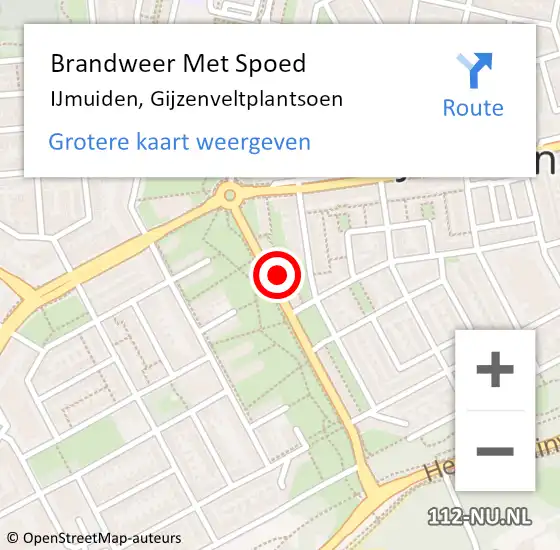 Locatie op kaart van de 112 melding: Brandweer Met Spoed Naar IJmuiden, Gijzenveltplantsoen op 10 september 2024 10:39