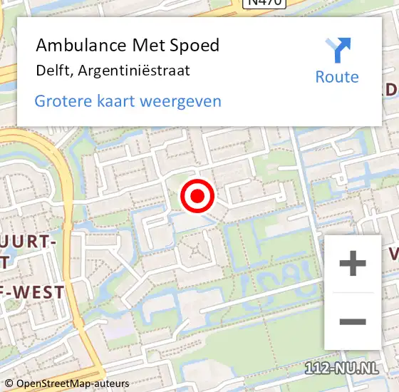 Locatie op kaart van de 112 melding: Ambulance Met Spoed Naar Delft, Argentiniëstraat op 10 september 2024 10:43