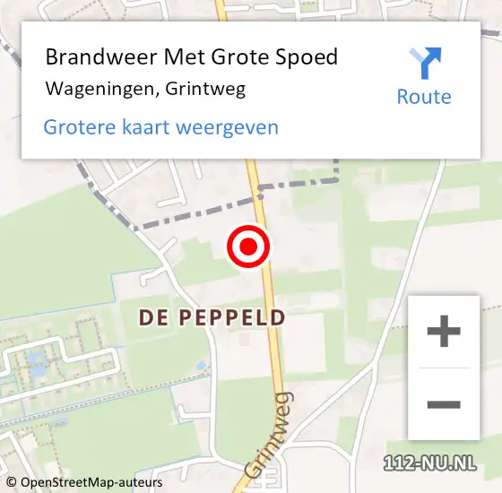 Locatie op kaart van de 112 melding: Brandweer Met Grote Spoed Naar Wageningen, Grintweg op 10 september 2024 10:47