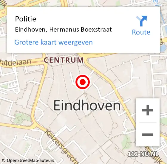 Locatie op kaart van de 112 melding: Politie Eindhoven, Hermanus Boexstraat op 10 september 2024 10:59