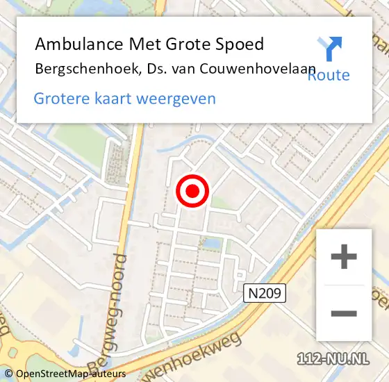 Locatie op kaart van de 112 melding: Ambulance Met Grote Spoed Naar Bergschenhoek, Ds. van Couwenhovelaan op 10 september 2024 11:22