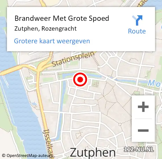 Locatie op kaart van de 112 melding: Brandweer Met Grote Spoed Naar Zutphen, Rozengracht op 10 september 2024 12:02