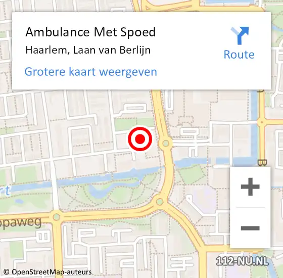 Locatie op kaart van de 112 melding: Ambulance Met Spoed Naar Haarlem, Laan van Berlijn op 10 september 2024 12:03