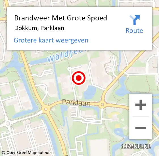 Locatie op kaart van de 112 melding: Brandweer Met Grote Spoed Naar Dokkum, Parklaan op 10 september 2024 12:04