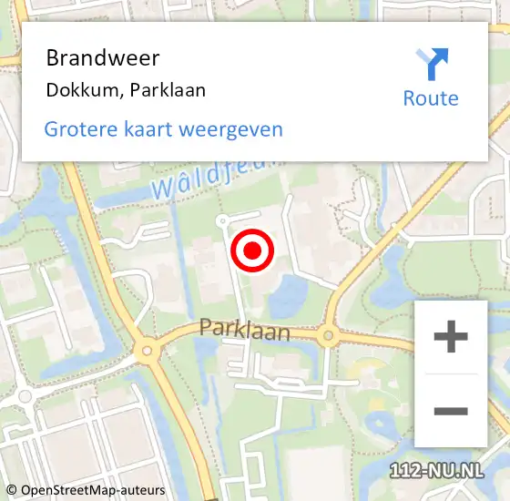 Locatie op kaart van de 112 melding: Brandweer Dokkum, Parklaan op 10 september 2024 12:07