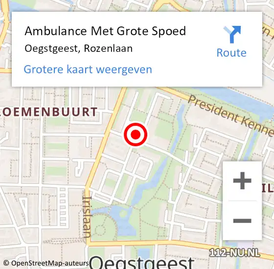 Locatie op kaart van de 112 melding: Ambulance Met Grote Spoed Naar Oegstgeest, Rozenlaan op 10 september 2024 12:20