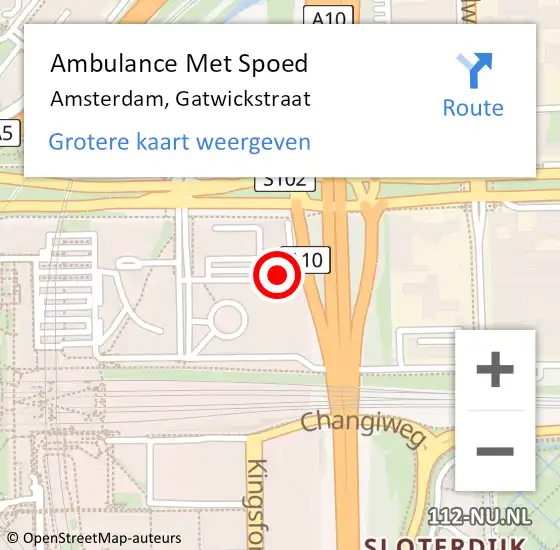 Locatie op kaart van de 112 melding: Ambulance Met Spoed Naar Amsterdam, Gatwickstraat op 10 september 2024 12:31