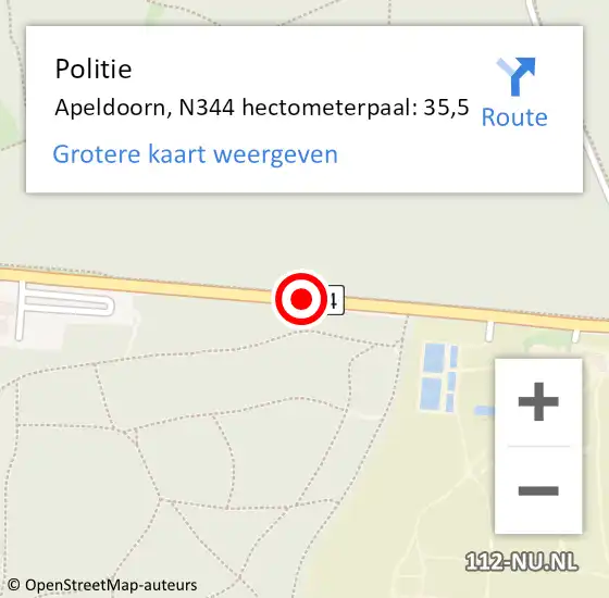 Locatie op kaart van de 112 melding: Politie Apeldoorn, N344 hectometerpaal: 35,5 op 10 september 2024 12:41