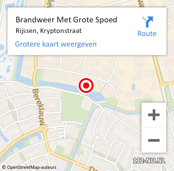 Locatie op kaart van de 112 melding: Brandweer Met Grote Spoed Naar Rijssen, Kryptonstraat op 10 september 2024 12:52