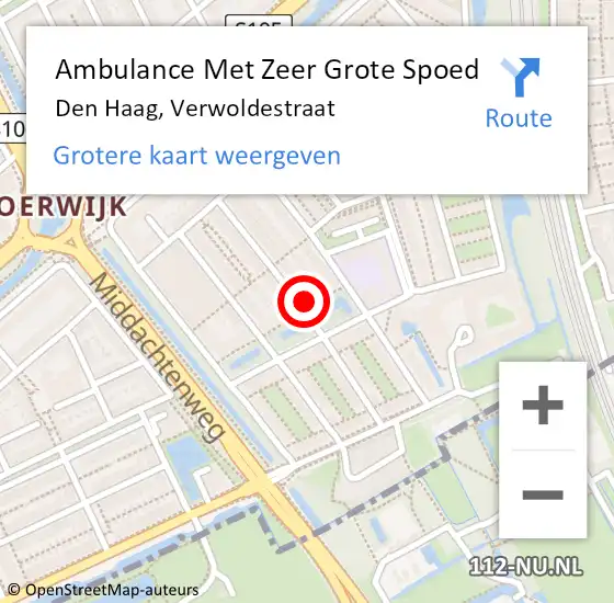 Locatie op kaart van de 112 melding: Ambulance Met Zeer Grote Spoed Naar Den Haag, Verwoldestraat op 10 september 2024 12:56