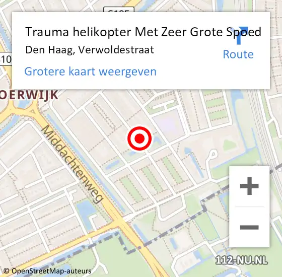 Locatie op kaart van de 112 melding: Trauma helikopter Met Zeer Grote Spoed Naar Den Haag, Verwoldestraat op 10 september 2024 12:57