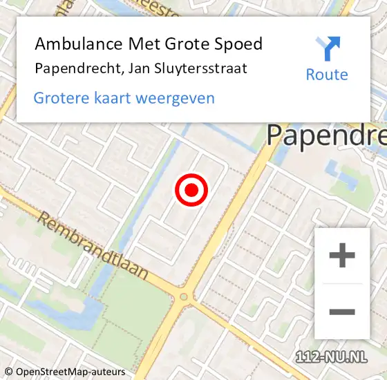 Locatie op kaart van de 112 melding: Ambulance Met Grote Spoed Naar Papendrecht, Jan Sluytersstraat op 10 september 2024 13:03