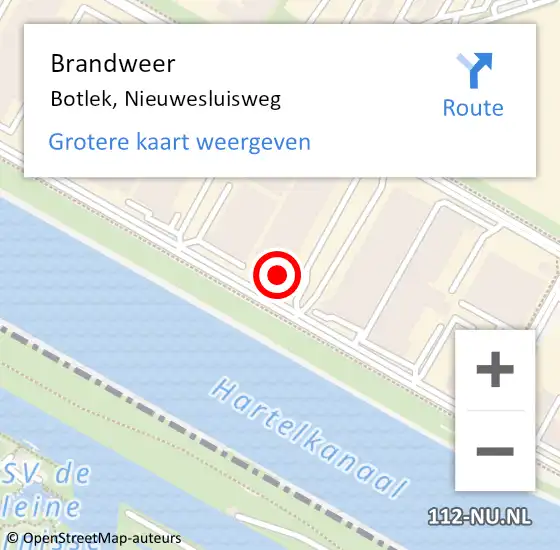 Locatie op kaart van de 112 melding: Brandweer Botlek, Nieuwesluisweg op 10 september 2024 13:07