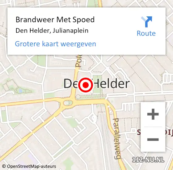 Locatie op kaart van de 112 melding: Brandweer Met Spoed Naar Den Helder, Julianaplein op 10 september 2024 13:14