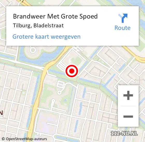 Locatie op kaart van de 112 melding: Brandweer Met Grote Spoed Naar Tilburg, Bladelstraat op 10 september 2024 13:37