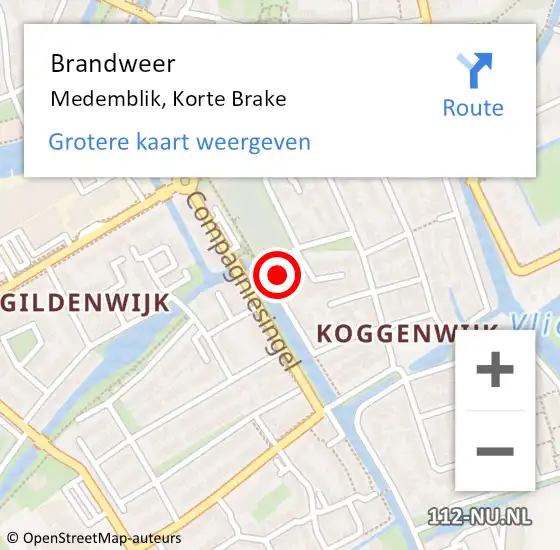 Locatie op kaart van de 112 melding: Brandweer Medemblik, Korte Brake op 10 september 2024 14:07